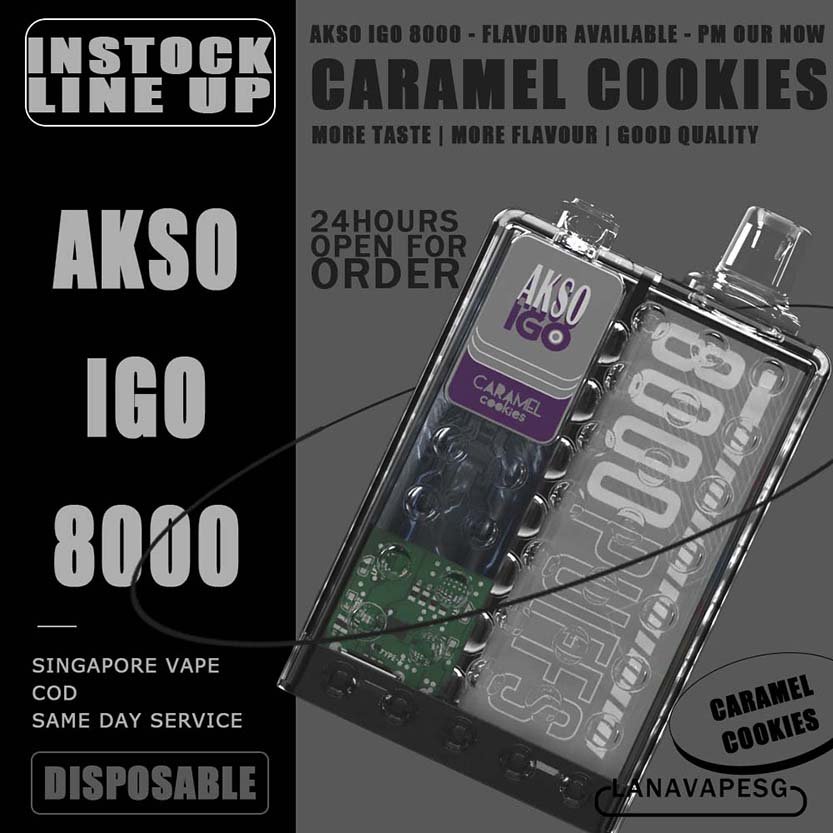 AKSO IGO 8000 DISPOSABLE - VAPE SG Akso Igo e-cigarette is the latest device from the house of Akso that has already created tremendous buzz in the market! The device is Ergonomic centric and very looks of this device is extremely pleasing as it takes us back in time. The device comes with a powerful battery, a mesh coil and delivers upto 8000 puffs making your money absolutely count. Packs in an 1.1Ω meshed coil and UK made juice delivers a smooth and consistent taste right through to the last puff. Choose flavour and place order now for same day delivery ! Specification : Puff:8000 Puffs Charger:Type C Cable Capacity:15ml Battery:650mah LED Light Battery Indicator 10 Seconds Cut-Off Protection Over Temperature Protection Under Voltage Protection 3.6V Constant Voltage Output AKSO IGO 8000 DISPOSABLE FLAVOUR LIST : Aloe Grape Blackcurrant Ice Caramel Cookies Caramel Mocha Lychee Ross Mango Ice Mango Peach Nutty Tobacco Root Beer Strawberry Cheese Vanilla Milk Watermelon Ice Apple Yakult Passion Fruit Yakult Rootbeer Float Strawberry Yakult SG VAPE COD SAME DAY DELIVERY , CASH ON DELIVERY ONLY. ORDER BEFORE 5PM , SAME DAY NIGHT SLOT 7PM – 10PM RECEIVED PARCEL. TAKE BULK ORDER /MORE ORDER PLS CONTACT US : LANAVAPESG WHATSAPP VIEW OUR DAILY NEWS INFORMATION VAPE : LANAVAPESG CHANNEL