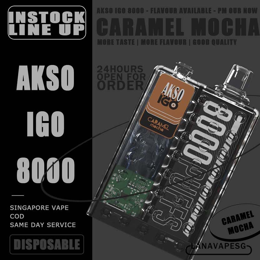 AKSO IGO 8000 DISPOSABLE - VAPE SG Akso Igo e-cigarette is the latest device from the house of Akso that has already created tremendous buzz in the market! The device is Ergonomic centric and very looks of this device is extremely pleasing as it takes us back in time. The device comes with a powerful battery, a mesh coil and delivers upto 8000 puffs making your money absolutely count. Packs in an 1.1Ω meshed coil and UK made juice delivers a smooth and consistent taste right through to the last puff. Choose flavour and place order now for same day delivery ! Specification : Puff:8000 Puffs Charger:Type C Cable Capacity:15ml Battery:650mah LED Light Battery Indicator 10 Seconds Cut-Off Protection Over Temperature Protection Under Voltage Protection 3.6V Constant Voltage Output AKSO IGO 8000 DISPOSABLE FLAVOUR LIST : Aloe Grape Blackcurrant Ice Caramel Cookies Caramel Mocha Lychee Ross Mango Ice Mango Peach Nutty Tobacco Root Beer Strawberry Cheese Vanilla Milk Watermelon Ice Apple Yakult Passion Fruit Yakult Rootbeer Float Strawberry Yakult SG VAPE COD SAME DAY DELIVERY , CASH ON DELIVERY ONLY. ORDER BEFORE 5PM , SAME DAY NIGHT SLOT 7PM – 10PM RECEIVED PARCEL. TAKE BULK ORDER /MORE ORDER PLS CONTACT US : LANAVAPESG WHATSAPP VIEW OUR DAILY NEWS INFORMATION VAPE : LANAVAPESG CHANNEL