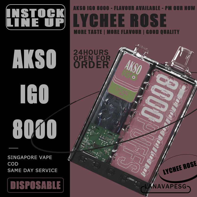 AKSO IGO 8000 DISPOSABLE - VAPE SG Akso Igo e-cigarette is the latest device from the house of Akso that has already created tremendous buzz in the market! The device is Ergonomic centric and very looks of this device is extremely pleasing as it takes us back in time. The device comes with a powerful battery, a mesh coil and delivers upto 8000 puffs making your money absolutely count. Packs in an 1.1Ω meshed coil and UK made juice delivers a smooth and consistent taste right through to the last puff. Choose flavour and place order now for same day delivery ! Specification : Puff:8000 Puffs Charger:Type C Cable Capacity:15ml Battery:650mah LED Light Battery Indicator 10 Seconds Cut-Off Protection Over Temperature Protection Under Voltage Protection 3.6V Constant Voltage Output AKSO IGO 8000 DISPOSABLE FLAVOUR LIST : Aloe Grape Blackcurrant Ice Caramel Cookies Caramel Mocha Lychee Ross Mango Ice Mango Peach Nutty Tobacco Root Beer Strawberry Cheese Vanilla Milk Watermelon Ice Apple Yakult Passion Fruit Yakult Rootbeer Float Strawberry Yakult SG VAPE COD SAME DAY DELIVERY , CASH ON DELIVERY ONLY. ORDER BEFORE 5PM , SAME DAY NIGHT SLOT 7PM – 10PM RECEIVED PARCEL. TAKE BULK ORDER /MORE ORDER PLS CONTACT US : LANAVAPESG WHATSAPP VIEW OUR DAILY NEWS INFORMATION VAPE : LANAVAPESG CHANNEL
