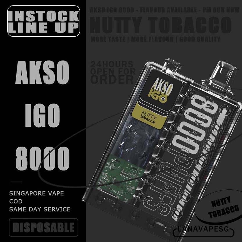 AKSO IGO 8000 DISPOSABLE - VAPE SG Akso Igo e-cigarette is the latest device from the house of Akso that has already created tremendous buzz in the market! The device is Ergonomic centric and very looks of this device is extremely pleasing as it takes us back in time. The device comes with a powerful battery, a mesh coil and delivers upto 8000 puffs making your money absolutely count. Packs in an 1.1Ω meshed coil and UK made juice delivers a smooth and consistent taste right through to the last puff. Choose flavour and place order now for same day delivery ! Specification : Puff:8000 Puffs Charger:Type C Cable Capacity:15ml Battery:650mah LED Light Battery Indicator 10 Seconds Cut-Off Protection Over Temperature Protection Under Voltage Protection 3.6V Constant Voltage Output AKSO IGO 8000 DISPOSABLE FLAVOUR LIST : Aloe Grape Blackcurrant Ice Caramel Cookies Caramel Mocha Lychee Ross Mango Ice Mango Peach Nutty Tobacco Root Beer Strawberry Cheese Vanilla Milk Watermelon Ice Apple Yakult Passion Fruit Yakult Rootbeer Float Strawberry Yakult SG VAPE COD SAME DAY DELIVERY , CASH ON DELIVERY ONLY. ORDER BEFORE 5PM , SAME DAY NIGHT SLOT 7PM – 10PM RECEIVED PARCEL. TAKE BULK ORDER /MORE ORDER PLS CONTACT US : LANAVAPESG WHATSAPP VIEW OUR DAILY NEWS INFORMATION VAPE : LANAVAPESG CHANNEL