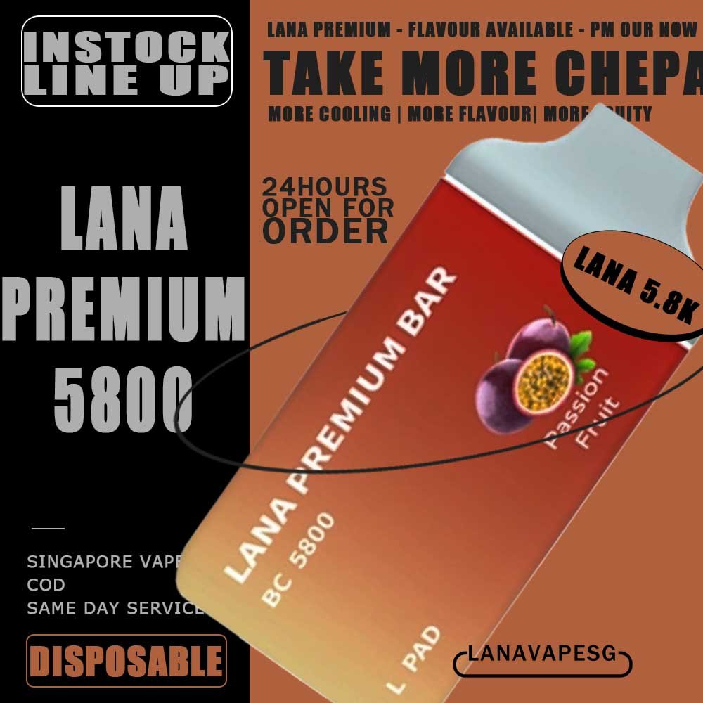 LANA PREMIUM BAR 5800 DISPOSABLE - VAPE SG Take the Best Seller Flavour Top from LANA PREMIUM BAR DISPOSABLE ! Tie Guan Yin Premium Bar 5800 Puffs Tieguanyin Disposable Vape is a fantastic choice for anyone looking for a convenient and reliable vaping experience. The kit comes in a compact and light weight design, making it easy to carry with you wherever you go. One of the standout features of the Premium Bar 5800  is its impressive battery life. SPECIFITION : Pre-filled 13ml Vape Juice 350mAh Nicotine Strength: 3% (50mg) Rechargeable Disposable ⚠️Lana Premium Bar 5800 Disposable Flavour Line Up⚠️ Banana Ice Champagne Apple Cola Grape Honeydew Long Jing Tea Lychee Mango Peach Passion Peach Peach Oolong Tea Pineapple Rootbeer Sprite Lemon Strawberry Banana Strawberry Grape Strawberry Milk Strawberry Watermelon Thai Mango Tie Guan Yin Watermelon Watermelon Lychee SG VAPE COD SAME DAY DELIVERY , CASH ON DELIVERY ONLY. ORDER BEFORE 5PM , SAME DAY NIGHT SLOT 7PM – 10PM RECEIVED PARCEL. TAKE BULK ORDER /MORE ORDER PLS CONTACT US : LANAVAPESG WHATSAPP VIEW OUR DAILY NEWS INFORMATION VAPE : LANAVAPESG CHANNEL