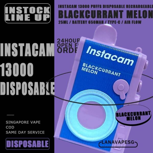 INSTACAM 13000 DISPOSABLE - VAPE SG INSTACAM 13K PUFFS DISPOSABLE is a Malaysian E-Cigarette specially produced to suits the Malaysian taste buds with rich aromas and delicious flavors. INSTACAM 13000 Product is got 10pcs flavours line up , choose your flavour and get it now with us! Specification : Approx. 13000 Puffs Capacity: 25ml Rechargeable Battery 650mAh Charging Port: Type-C Smooth Air Flow ⚠️INSTACAM 13000 DISPOSABLE FLAVOUR LINE UP⚠️ Strawberry Ice Cream Sundae Double Mango Candy Grape Bubblegum Blackcurrant Melon Strawberry Mango Solero Watermelon Kiwi Super Grape Grape Lychee SG VAPE COD SAME DAY DELIVERY , CASH ON DELIVERY ONLY. ORDER BEFORE 5PM , SAME DAY NIGHT SLOT 7PM – 10PM RECEIVED PARCEL. TAKE BULK ORDER /MORE ORDER PLS CONTACT US : LANAVAPESG WHATSAPP VIEW OUR DAILY NEWS INFORMATION VAPE : LANAVAPESG CHANNEL