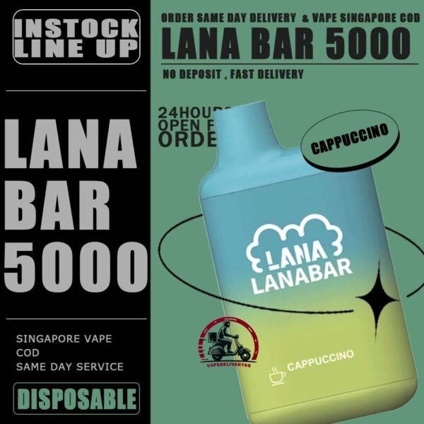LANA BAR 5000 DISPOSABLE - VAPE DELIVERY SG SINGAPORE The Lana bar 5000 disposable vape launched today has a vaping capacity of 5k puffs and a stylish and beautiful ceramic can shape, which is very popular among electronic cigarette friends. A light sanding process polishes the exterior for a more comfortable grip. LANA VAPE caters to market demands by designing disposable electronic cigarettes with different appearances. The reason why the Lana bar 5000 disposable vape is so popular in the electronic cigarette market is that it has a very good-looking color matching appearance, a very high-quality filter cotton core and a ceramic core, which makes the Lana bar very delicate and smokey It feels very smooth, which greatly brings a better user experience to consumers. It is equipped with a rechargeable battery capacity of 850mAh, so there is no need to worry about the lack of electricity. As long as there is a Type-C charging cable, it can be used at any time. Device charging, which is also a breakthrough in innovation of disposable electronic cigarettes. Specifition : Nicotine : 5% Puffs: 5000puff Battery Capacity: 850 mAh. Type-C Port Rechargeable Battery ⚠️LANA BAR 5000 DISPOSABLE FLAVOUR LINE UP⚠️ Banana Milkshake Banana Ice Blueberry Ice Cream Cappuccino Chocolate Mint Chocolate Strawberry Cold Coke Cranberry Juice Guava Juicy Grape Lush Ice - Watermelon Lychee Longan Ice Lychee Iced Mango Ice Cream Mango Milkshake Menthol Extra Oolong Tea Passion Fruit Peach Grape Banana Peach Oolong Tea Peppermint Puer Tea Root Beer Skittles Sour Apple Strawberry Ice Cream Strawberry Milk Strawberry Watermelon Super Mint Surfing Lemon Sweet Peach Sweet Peach Tea Taro Ice Cream Tea King Tie Guan Yin Vanilla Ice Cream SG VAPE COD SAME DAY DELIVERY , CASH ON DELIVERY ONLY. TAKE BULK ORDER /MORE ORDER PLS CONTACT ME : VAPEDELIVERYSG VIEW OUR DAILY NEWS INFORMATION VAPE : TELEGRAM CHANNEL