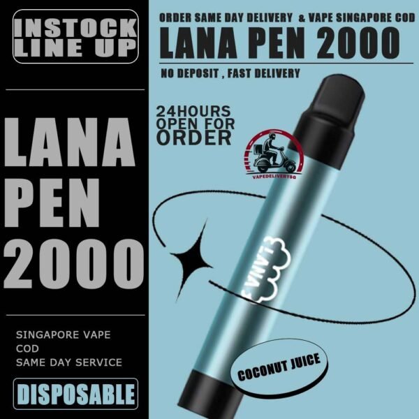 LANA PEN 2000 / 2K DISPOSABLE - VAPE DELIVERY SG SINGAPORE The LANA PEN support 2K puffs Disposable for you ejoy whole day, at our vape shop singapore READY STOCK. It's Non-Rechargeable , Finished after just throwaway! The LANA PEN 2000 DISPOSABLE has a fashionable appearance. It uses a stainless steel tube as a carrier and wraps a layer of transparent glass. Lana always pays attention to the user's comfort and brings customers the ultimate holding experience. The Lana pen is equipped with a high-quality filter cotton core, and the newly developed fog Chemical technology, intelligent temperature control chip, the cigarette holder adopts ergonomic design, which fits most people's lips and creates a natural smoking experience. The Lana pen does not need to be charged repeatedly and can be thrown away after use. The built-in battery capacity of 1000mAh, 6ml of cigarette The oil reserve ensures that users can finish each Lana pen, and each Lana pen can pump 2000puffs on average. Lana pays attention to the use experience of each customer and continuously improves the product, only to bring better products to customers. Specifition : Nicotine : 3.5% E-Liquid : 6ml Capacity : 6ml Non-Rechargeable ⚠️LANA PEN 2000 DISPOSABLE FLAVOUR LIST⚠️ Apple Berry Coke Grape Lush Ice Lychee Mango Milkshake Mineral Mixed Fruit Passion Peach Skittles Strawberry Strw Watermelon Tie Guan Yin Lemon Tart Cantaloupe Super Mint Coconut Juice Lime Passion Fruit SG VAPE COD SAME DAY DELIVERY , CASH ON DELIVERY ONLY. TAKE BULK ORDER /MORE ORDER PLS CONTACT ME : VAPEDELIVERYSG VIEW OUR DAILY NEWS INFORMATION VAPE : TELEGRAM CHANNEL