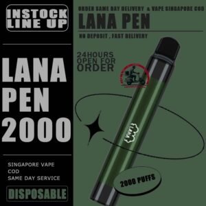 LANA PEN 2000 / 2K DISPOSABLE - VAPE DELIVERY SG SINGAPORE The LANA PEN support 2K puffs Disposable for you ejoy whole day, at our vape shop singapore READY STOCK. It's Non-Rechargeable , Finished after just throwaway! The LANA PEN 2000 DISPOSABLE has a fashionable appearance. It uses a stainless steel tube as a carrier and wraps a layer of transparent glass. Lana always pays attention to the user's comfort and brings customers the ultimate holding experience. The Lana pen is equipped with a high-quality filter cotton core, and the newly developed fog Chemical technology, intelligent temperature control chip, the cigarette holder adopts ergonomic design, which fits most people's lips and creates a natural smoking experience. The Lana pen does not need to be charged repeatedly and can be thrown away after use. The built-in battery capacity of 1000mAh, 6ml of cigarette The oil reserve ensures that users can finish each Lana pen, and each Lana pen can pump 2000puffs on average. Lana pays attention to the use experience of each customer and continuously improves the product, only to bring better products to customers. Specifition : Nicotine : 3.5% E-Liquid : 6ml Capacity : 6ml Non-Rechargeable ⚠️LANA PEN 2000 DISPOSABLE FLAVOUR LIST⚠️ Apple Berry Coke Grape Lush Ice Lychee Mango Milkshake Mineral Mixed Fruit Passion Peach Skittles Strawberry Strw Watermelon Tie Guan Yin Lemon Tart Cantaloupe Super Mint Coconut Juice Lime Passion Fruit SG VAPE COD SAME DAY DELIVERY , CASH ON DELIVERY ONLY. TAKE BULK ORDER /MORE ORDER PLS CONTACT ME : VAPEDELIVERYSG VIEW OUR DAILY NEWS INFORMATION VAPE : TELEGRAM CHANNEL