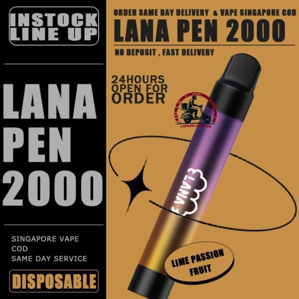 LANA PEN 2000 / 2K DISPOSABLE - VAPE DELIVERY SG SINGAPORE The LANA PEN support 2K puffs Disposable for you ejoy whole day, at our vape shop singapore READY STOCK. It's Non-Rechargeable , Finished after just throwaway! The LANA PEN 2000 DISPOSABLE has a fashionable appearance. It uses a stainless steel tube as a carrier and wraps a layer of transparent glass. Lana always pays attention to the user's comfort and brings customers the ultimate holding experience. The Lana pen is equipped with a high-quality filter cotton core, and the newly developed fog Chemical technology, intelligent temperature control chip, the cigarette holder adopts ergonomic design, which fits most people's lips and creates a natural smoking experience. The Lana pen does not need to be charged repeatedly and can be thrown away after use. The built-in battery capacity of 1000mAh, 6ml of cigarette The oil reserve ensures that users can finish each Lana pen, and each Lana pen can pump 2000puffs on average. Lana pays attention to the use experience of each customer and continuously improves the product, only to bring better products to customers. Specifition : Nicotine : 3.5% E-Liquid : 6ml Capacity : 6ml Non-Rechargeable ⚠️LANA PEN 2000 DISPOSABLE FLAVOUR LIST⚠️ Apple Berry Coke Grape Lush Ice Lychee Mango Milkshake Mineral Mixed Fruit Passion Peach Skittles Strawberry Strw Watermelon Tie Guan Yin Lemon Tart Cantaloupe Super Mint Coconut Juice Lime Passion Fruit SG VAPE COD SAME DAY DELIVERY , CASH ON DELIVERY ONLY. TAKE BULK ORDER /MORE ORDER PLS CONTACT ME : VAPEDELIVERYSG VIEW OUR DAILY NEWS INFORMATION VAPE : TELEGRAM CHANNEL