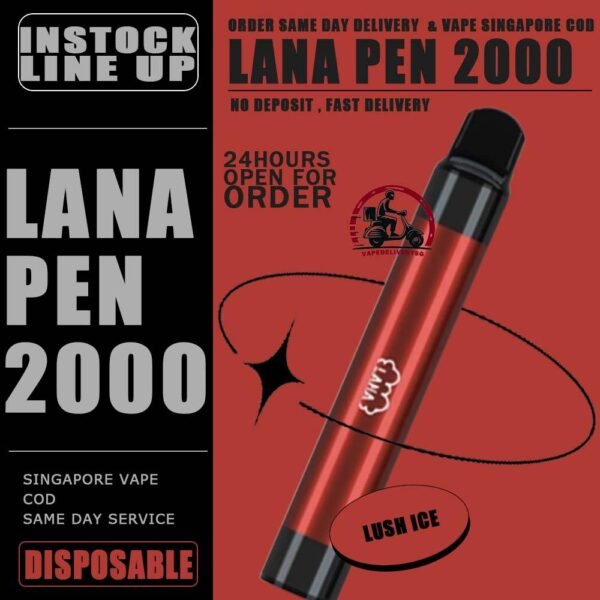 LANA PEN 2000 / 2K DISPOSABLE - VAPE DELIVERY SG SINGAPORE The LANA PEN support 2K puffs Disposable for you ejoy whole day, at our vape shop singapore READY STOCK. It's Non-Rechargeable , Finished after just throwaway! The LANA PEN 2000 DISPOSABLE has a fashionable appearance. It uses a stainless steel tube as a carrier and wraps a layer of transparent glass. Lana always pays attention to the user's comfort and brings customers the ultimate holding experience. The Lana pen is equipped with a high-quality filter cotton core, and the newly developed fog Chemical technology, intelligent temperature control chip, the cigarette holder adopts ergonomic design, which fits most people's lips and creates a natural smoking experience. The Lana pen does not need to be charged repeatedly and can be thrown away after use. The built-in battery capacity of 1000mAh, 6ml of cigarette The oil reserve ensures that users can finish each Lana pen, and each Lana pen can pump 2000puffs on average. Lana pays attention to the use experience of each customer and continuously improves the product, only to bring better products to customers. Specifition : Nicotine : 3.5% E-Liquid : 6ml Capacity : 6ml Non-Rechargeable ⚠️LANA PEN 2000 DISPOSABLE FLAVOUR LIST⚠️ Apple Berry Coke Grape Lush Ice Lychee Mango Milkshake Mineral Mixed Fruit Passion Peach Skittles Strawberry Strw Watermelon Tie Guan Yin Lemon Tart Cantaloupe Super Mint Coconut Juice Lime Passion Fruit SG VAPE COD SAME DAY DELIVERY , CASH ON DELIVERY ONLY. TAKE BULK ORDER /MORE ORDER PLS CONTACT ME : VAPEDELIVERYSG VIEW OUR DAILY NEWS INFORMATION VAPE : TELEGRAM CHANNEL