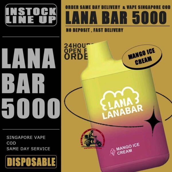 LANA BAR 5000 DISPOSABLE - VAPE DELIVERY SG SINGAPORE The Lana bar 5000 disposable vape launched today has a vaping capacity of 5k puffs and a stylish and beautiful ceramic can shape, which is very popular among electronic cigarette friends. A light sanding process polishes the exterior for a more comfortable grip. LANA VAPE caters to market demands by designing disposable electronic cigarettes with different appearances. The reason why the Lana bar 5000 disposable vape is so popular in the electronic cigarette market is that it has a very good-looking color matching appearance, a very high-quality filter cotton core and a ceramic core, which makes the Lana bar very delicate and smokey It feels very smooth, which greatly brings a better user experience to consumers. It is equipped with a rechargeable battery capacity of 850mAh, so there is no need to worry about the lack of electricity. As long as there is a Type-C charging cable, it can be used at any time. Device charging, which is also a breakthrough in innovation of disposable electronic cigarettes. Specifition : Nicotine : 5% Puffs: 5000puff Battery Capacity: 850 mAh. Type-C Port Rechargeable Battery ⚠️LANA BAR 5000 DISPOSABLE FLAVOUR LINE UP⚠️ Banana Milkshake Banana Ice Blueberry Ice Cream Cappuccino Chocolate Mint Chocolate Strawberry Cold Coke Cranberry Juice Guava Juicy Grape Lush Ice - Watermelon Lychee Longan Ice Lychee Iced Mango Ice Cream Mango Milkshake Menthol Extra Oolong Tea Passion Fruit Peach Grape Banana Peach Oolong Tea Peppermint Puer Tea Root Beer Skittles Sour Apple Strawberry Ice Cream Strawberry Milk Strawberry Watermelon Super Mint Surfing Lemon Sweet Peach Sweet Peach Tea Taro Ice Cream Tea King Tie Guan Yin Vanilla Ice Cream SG VAPE COD SAME DAY DELIVERY , CASH ON DELIVERY ONLY. TAKE BULK ORDER /MORE ORDER PLS CONTACT ME : VAPEDELIVERYSG VIEW OUR DAILY NEWS INFORMATION VAPE : TELEGRAM CHANNEL