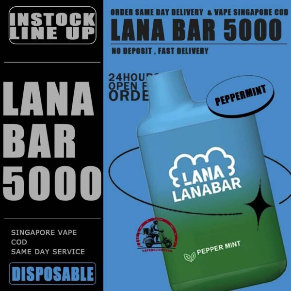 LANA BAR 5000 DISPOSABLE - VAPE DELIVERY SG SINGAPORE The Lana bar 5000 disposable vape launched today has a vaping capacity of 5k puffs and a stylish and beautiful ceramic can shape, which is very popular among electronic cigarette friends. A light sanding process polishes the exterior for a more comfortable grip. LANA VAPE caters to market demands by designing disposable electronic cigarettes with different appearances. The reason why the Lana bar 5000 disposable vape is so popular in the electronic cigarette market is that it has a very good-looking color matching appearance, a very high-quality filter cotton core and a ceramic core, which makes the Lana bar very delicate and smokey It feels very smooth, which greatly brings a better user experience to consumers. It is equipped with a rechargeable battery capacity of 850mAh, so there is no need to worry about the lack of electricity. As long as there is a Type-C charging cable, it can be used at any time. Device charging, which is also a breakthrough in innovation of disposable electronic cigarettes. Specifition : Nicotine : 5% Puffs: 5000puff Battery Capacity: 850 mAh. Type-C Port Rechargeable Battery ⚠️LANA BAR 5000 DISPOSABLE FLAVOUR LINE UP⚠️ Banana Milkshake Banana Ice Blueberry Ice Cream Cappuccino Chocolate Mint Chocolate Strawberry Cold Coke Cranberry Juice Guava Juicy Grape Lush Ice - Watermelon Lychee Longan Ice Lychee Iced Mango Ice Cream Mango Milkshake Menthol Extra Oolong Tea Passion Fruit Peach Grape Banana Peach Oolong Tea Peppermint Puer Tea Root Beer Skittles Sour Apple Strawberry Ice Cream Strawberry Milk Strawberry Watermelon Super Mint Surfing Lemon Sweet Peach Sweet Peach Tea Taro Ice Cream Tea King Tie Guan Yin Vanilla Ice Cream SG VAPE COD SAME DAY DELIVERY , CASH ON DELIVERY ONLY. TAKE BULK ORDER /MORE ORDER PLS CONTACT ME : VAPEDELIVERYSG VIEW OUR DAILY NEWS INFORMATION VAPE : TELEGRAM CHANNEL