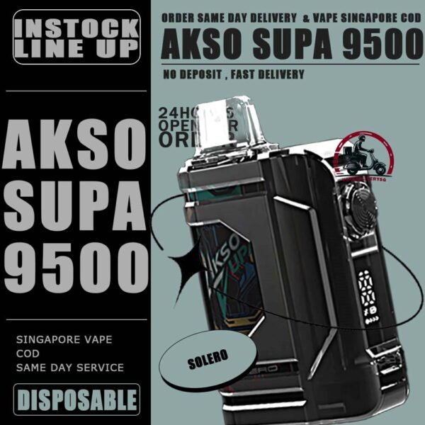AKSO SUPA 9500 DISPOSABLE - VAPE DELIVERY SG SINGAPORE AKSO SUPA 9500 disposable vape ready stock in our sg singapore store online shop for same day delivery. This Kit are one of the smash-market vape in Malaysia. They pack a rechargeable battery and come prefilled with a whopping 9.5ml of liquid together with an indicator special for battery and liquid level. This allows you to vape longer on a single disposable and makes the AKSO SUPA flavour a great option for traveling, extended road trips, or even just day-to-day use. The Akso Supa 9.5k Puffs is comes with airflow adjustable, same goes with AKSO SUPA. The function for your satisfying your daily vape. The great function of the indicator to alert you the power of battery and the liquid level in the pod. Each AKSO SUPA 9.5k delivers a great flavoring, a satisfying draw and the indicator; three fastors that make for a great disposable. They feel really good in the hand as the rounded it ergonomic to hold vape with. The AKSO SUPA is available more Flavour for you to choose. Specification : Puff: 9500 Puffs E-Liquid: 9.5ML Charging Port: Type C Rechargeable Safety Child Lock Button Adjustable Airflow Nicotine Strength: 50mg / 5% ⚠️AKSO SUPA 9500 DISPOSABLE FLAVOUR LIST⚠️ Apple Asam Boi Blackcurrant Yakult Creamy Milk Ice Cream Cake Mango Yacult Rootbeer Solero Strawberry Vanilla Donut Vanilla Latte Yakult Nutty Tobacco Blackberry Ice ⚠️ICE SERIES⚠️ Taro Ice Cream Super Ice Mint Green Grapes Lychee Longan ⚠️BOOST SERIES⚠️ Mango Ice Watermelon Ice Guava Asam Grape Ice Melony Gum Strawberry Gum SG VAPE COD SAME DAY DELIVERY , CASH ON DELIVERY ONLY. TAKE BULK ORDER /MORE ORDER PLS CONTACT ME : VAPEDELIVERYSG VIEW OUR DAILY NEWS INFORMATION VAPE : TELEGRAM CHANNEL