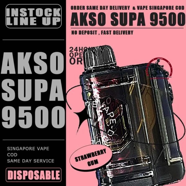 AKSO SUPA 9500 DISPOSABLE - VAPE DELIVERY SG SINGAPORE AKSO SUPA 9500 disposable vape ready stock in our sg singapore store online shop for same day delivery. This Kit are one of the smash-market vape in Malaysia. They pack a rechargeable battery and come prefilled with a whopping 9.5ml of liquid together with an indicator special for battery and liquid level. This allows you to vape longer on a single disposable and makes the AKSO SUPA flavour a great option for traveling, extended road trips, or even just day-to-day use. The Akso Supa 9.5k Puffs is comes with airflow adjustable, same goes with AKSO SUPA. The function for your satisfying your daily vape. The great function of the indicator to alert you the power of battery and the liquid level in the pod. Each AKSO SUPA 9.5k delivers a great flavoring, a satisfying draw and the indicator; three fastors that make for a great disposable. They feel really good in the hand as the rounded it ergonomic to hold vape with. The AKSO SUPA is available more Flavour for you to choose. Specification : Puff: 9500 Puffs E-Liquid: 9.5ML Charging Port: Type C Rechargeable Safety Child Lock Button Adjustable Airflow Nicotine Strength: 50mg / 5% ⚠️AKSO SUPA 9500 DISPOSABLE FLAVOUR LIST⚠️ Apple Asam Boi Blackcurrant Yakult Creamy Milk Ice Cream Cake Mango Yacult Rootbeer Solero Strawberry Vanilla Donut Vanilla Latte Yakult Nutty Tobacco Blackberry Ice ⚠️ICE SERIES⚠️ Taro Ice Cream Super Ice Mint Green Grapes Lychee Longan ⚠️BOOST SERIES⚠️ Mango Ice Watermelon Ice Guava Asam Grape Ice Melony Gum Strawberry Gum SG VAPE COD SAME DAY DELIVERY , CASH ON DELIVERY ONLY. TAKE BULK ORDER /MORE ORDER PLS CONTACT ME : VAPEDELIVERYSG VIEW OUR DAILY NEWS INFORMATION VAPE : TELEGRAM CHANNEL