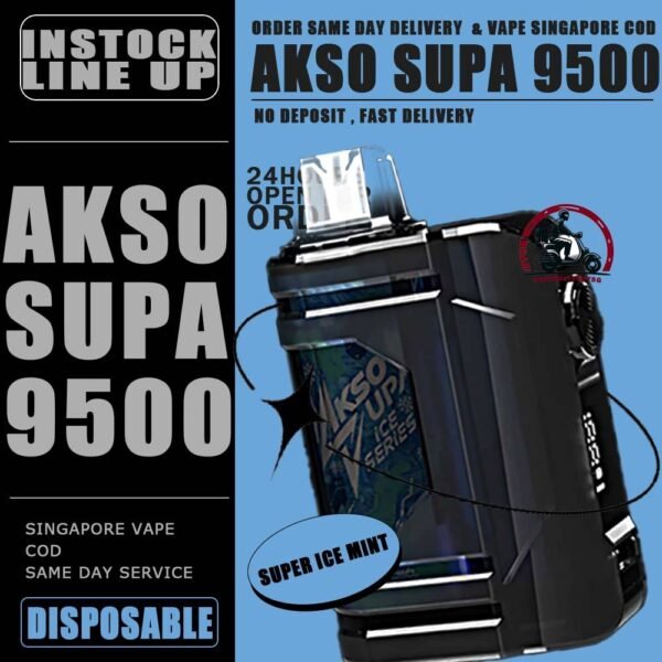 AKSO SUPA 9500 DISPOSABLE - VAPE DELIVERY SG SINGAPORE AKSO SUPA 9500 disposable vape ready stock in our sg singapore store online shop for same day delivery. This Kit are one of the smash-market vape in Malaysia. They pack a rechargeable battery and come prefilled with a whopping 9.5ml of liquid together with an indicator special for battery and liquid level. This allows you to vape longer on a single disposable and makes the AKSO SUPA flavour a great option for traveling, extended road trips, or even just day-to-day use. The Akso Supa 9.5k Puffs is comes with airflow adjustable, same goes with AKSO SUPA. The function for your satisfying your daily vape. The great function of the indicator to alert you the power of battery and the liquid level in the pod. Each AKSO SUPA 9.5k delivers a great flavoring, a satisfying draw and the indicator; three fastors that make for a great disposable. They feel really good in the hand as the rounded it ergonomic to hold vape with. The AKSO SUPA is available more Flavour for you to choose. Specification : Puff: 9500 Puffs E-Liquid: 9.5ML Charging Port: Type C Rechargeable Safety Child Lock Button Adjustable Airflow Nicotine Strength: 50mg / 5% ⚠️AKSO SUPA 9500 DISPOSABLE FLAVOUR LIST⚠️ Apple Asam Boi Blackcurrant Yakult Creamy Milk Ice Cream Cake Mango Yacult Rootbeer Solero Strawberry Vanilla Donut Vanilla Latte Yakult Nutty Tobacco Blackberry Ice ⚠️ICE SERIES⚠️ Taro Ice Cream Super Ice Mint Green Grapes Lychee Longan ⚠️BOOST SERIES⚠️ Mango Ice Watermelon Ice Guava Asam Grape Ice Melony Gum Strawberry Gum SG VAPE COD SAME DAY DELIVERY , CASH ON DELIVERY ONLY. TAKE BULK ORDER /MORE ORDER PLS CONTACT ME : VAPEDELIVERYSG VIEW OUR DAILY NEWS INFORMATION VAPE : TELEGRAM CHANNEL