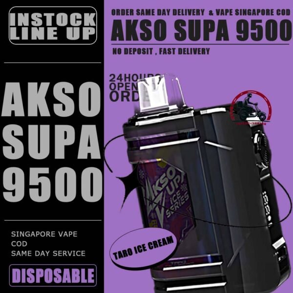 AKSO SUPA 9500 DISPOSABLE - VAPE DELIVERY SG SINGAPORE AKSO SUPA 9500 disposable vape ready stock in our sg singapore store online shop for same day delivery. This Kit are one of the smash-market vape in Malaysia. They pack a rechargeable battery and come prefilled with a whopping 9.5ml of liquid together with an indicator special for battery and liquid level. This allows you to vape longer on a single disposable and makes the AKSO SUPA flavour a great option for traveling, extended road trips, or even just day-to-day use. The Akso Supa 9.5k Puffs is comes with airflow adjustable, same goes with AKSO SUPA. The function for your satisfying your daily vape. The great function of the indicator to alert you the power of battery and the liquid level in the pod. Each AKSO SUPA 9.5k delivers a great flavoring, a satisfying draw and the indicator; three fastors that make for a great disposable. They feel really good in the hand as the rounded it ergonomic to hold vape with. The AKSO SUPA is available more Flavour for you to choose. Specification : Puff: 9500 Puffs E-Liquid: 9.5ML Charging Port: Type C Rechargeable Safety Child Lock Button Adjustable Airflow Nicotine Strength: 50mg / 5% ⚠️AKSO SUPA 9500 DISPOSABLE FLAVOUR LIST⚠️ Apple Asam Boi Blackcurrant Yakult Creamy Milk Ice Cream Cake Mango Yacult Rootbeer Solero Strawberry Vanilla Donut Vanilla Latte Yakult Nutty Tobacco Blackberry Ice ⚠️ICE SERIES⚠️ Taro Ice Cream Super Ice Mint Green Grapes Lychee Longan ⚠️BOOST SERIES⚠️ Mango Ice Watermelon Ice Guava Asam Grape Ice Melony Gum Strawberry Gum SG VAPE COD SAME DAY DELIVERY , CASH ON DELIVERY ONLY. TAKE BULK ORDER /MORE ORDER PLS CONTACT ME : VAPEDELIVERYSG VIEW OUR DAILY NEWS INFORMATION VAPE : TELEGRAM CHANNEL