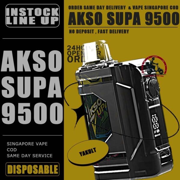 AKSO SUPA 9500 DISPOSABLE - VAPE DELIVERY SG SINGAPORE AKSO SUPA 9500 disposable vape ready stock in our sg singapore store online shop for same day delivery. This Kit are one of the smash-market vape in Malaysia. They pack a rechargeable battery and come prefilled with a whopping 9.5ml of liquid together with an indicator special for battery and liquid level. This allows you to vape longer on a single disposable and makes the AKSO SUPA flavour a great option for traveling, extended road trips, or even just day-to-day use. The Akso Supa 9.5k Puffs is comes with airflow adjustable, same goes with AKSO SUPA. The function for your satisfying your daily vape. The great function of the indicator to alert you the power of battery and the liquid level in the pod. Each AKSO SUPA 9.5k delivers a great flavoring, a satisfying draw and the indicator; three fastors that make for a great disposable. They feel really good in the hand as the rounded it ergonomic to hold vape with. The AKSO SUPA is available more Flavour for you to choose. Specification : Puff: 9500 Puffs E-Liquid: 9.5ML Charging Port: Type C Rechargeable Safety Child Lock Button Adjustable Airflow Nicotine Strength: 50mg / 5% ⚠️AKSO SUPA 9500 DISPOSABLE FLAVOUR LIST⚠️ Apple Asam Boi Blackcurrant Yakult Creamy Milk Ice Cream Cake Mango Yacult Rootbeer Solero Strawberry Vanilla Donut Vanilla Latte Yakult Nutty Tobacco Blackberry Ice ⚠️ICE SERIES⚠️ Taro Ice Cream Super Ice Mint Green Grapes Lychee Longan ⚠️BOOST SERIES⚠️ Mango Ice Watermelon Ice Guava Asam Grape Ice Melony Gum Strawberry Gum SG VAPE COD SAME DAY DELIVERY , CASH ON DELIVERY ONLY. TAKE BULK ORDER /MORE ORDER PLS CONTACT ME : VAPEDELIVERYSG VIEW OUR DAILY NEWS INFORMATION VAPE : TELEGRAM CHANNEL