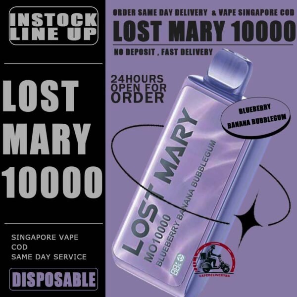 LOST MARY MO 10000 DISPOSABLE - VAPE DELIVERY SG SINGAPORE The Lost Mary MO 10000 Disposable ready stock in singapore sg vape cod , The kit is a sophisticated and user-friendly vaping device designed for convenience and longevity.  It comes pre-filled with 17mL of e-liquid, ensuring a long-lasting vaping experience without the need for frequent refills. This vape contains a 5% salt nicotine concentration, providing a satisfying hit with each puff. Salt nicotine is known for its smoother throat hit compared to traditional nicotine. Specification : Puff : 10000 Puffs Volume : 17ML Flavour Charging : Rechargeable with Type C Coil : Mesh Coil Fully Charged Time : 20mins Nicotine Strength : 5% ⚠️LOST MARY MO 10000 DISPOSABLE LIST⚠️ Lemon Cola Blueberry Banana Bubblegum Guava Peach Strawberry Watermelon Grape Mango Orange Pineapple Watermelon Bubblegum Solero Lime Triple Mango Lychee Cantaloupe Strawberry Yakult Double Apple Fresh Mint Peach Plus Rose Grape SG VAPE COD SAME DAY DELIVERY , CASH ON DELIVERY ONLY. TAKE BULK ORDER /MORE ORDER PLS CONTACT ME : VAPEDELIVERYSG VIEW OUR DAILY NEWS INFORMATION VAPE : TELEGRAM CHANNEL