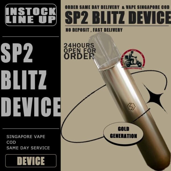 SP2 BLITZ DEVICE - VAPE DELIVERY SG SINGAPORE SP2 DEVICE, as known as SP2S, is all-in-one closed pod system produced by Spring Time. It powered by 350mAh built-in battery and equipped with transparent crystal pod flavour with BLITZ light. With pre-filled 2ml e-liquid, the SP2 Blitz brings an easy vape for portability and ease of use. SP2 has a vibration reminder after taking over 15 puff within 10min. The LED light indicator display red light during charging, and light off after the battery is fully charged. The LED light flashes 10 times to indicate low power. SP2 pod starter kit comes with rechargeable SP2s device usb Type C cable. The magnet on both battery and pod cartridge for easy plug and play. Features: Built-in Battery 350mAh Maximum Wattage: 10-15W Magnetic Pod Connection Full Charge 40min last up to 300-500 puff Specification : Built-in Battery 350mAh Maximum Wattage: 10-15W Magnetic Pod Connection Full Charge 40min last up to 300-500 puff Package Included : 1 x Device 1 x Type-C Cable ⚠️SP2 BLITZ DEVICE COMPATIBLE POD WITH⚠️ SP2 POD LANA POD ZEUZ POD ZENO POD GENESIS POD R-ONE POD KIZZ POD J13 POD ⚠️SP2 DEVICE COLOUR LINE UP⚠️ Pearl White Quasars Green Samurai Blue Romance Red Gold Generation Gun Metal Galaxy Blue Sunset Shadow SG VAPE COD SAME DAY DELIVERY , CASH ON DELIVERY ONLY. TAKE BULK ORDER /MORE ORDER PLS CONTACT ME : VAPEDELIVERYSG VIEW OUR DAILY NEWS INFORMATION VAPE : TELEGRAM CHANNEL