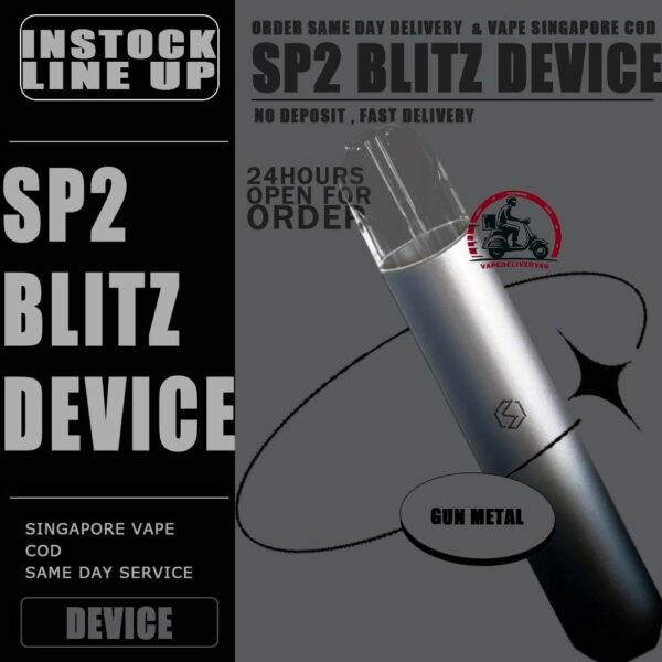 SP2 BLITZ DEVICE - VAPE DELIVERY SG SINGAPORE SP2 DEVICE, as known as SP2S, is all-in-one closed pod system produced by Spring Time. It powered by 350mAh built-in battery and equipped with transparent crystal pod flavour with BLITZ light. With pre-filled 2ml e-liquid, the SP2 Blitz brings an easy vape for portability and ease of use. SP2 has a vibration reminder after taking over 15 puff within 10min. The LED light indicator display red light during charging, and light off after the battery is fully charged. The LED light flashes 10 times to indicate low power. SP2 pod starter kit comes with rechargeable SP2s device usb Type C cable. The magnet on both battery and pod cartridge for easy plug and play. Features: Built-in Battery 350mAh Maximum Wattage: 10-15W Magnetic Pod Connection Full Charge 40min last up to 300-500 puff Specification : Built-in Battery 350mAh Maximum Wattage: 10-15W Magnetic Pod Connection Full Charge 40min last up to 300-500 puff Package Included : 1 x Device 1 x Type-C Cable ⚠️SP2 BLITZ DEVICE COMPATIBLE POD WITH⚠️ SP2 POD LANA POD ZEUZ POD ZENO POD GENESIS POD R-ONE POD KIZZ POD J13 POD ⚠️SP2 DEVICE COLOUR LINE UP⚠️ Pearl White Quasars Green Samurai Blue Romance Red Gold Generation Gun Metal Galaxy Blue Sunset Shadow SG VAPE COD SAME DAY DELIVERY , CASH ON DELIVERY ONLY. TAKE BULK ORDER /MORE ORDER PLS CONTACT ME : VAPEDELIVERYSG VIEW OUR DAILY NEWS INFORMATION VAPE : TELEGRAM CHANNEL
