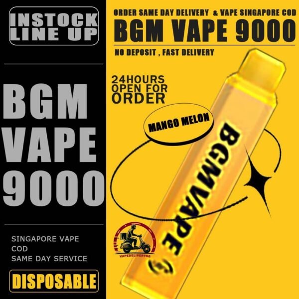 BGM VAPE 9000 DISPOSABLE - VAPE DELIVERY SG SINGAPORE Bgm Vape Ultra Rechargeable Disposable comes with a massive 9000 puffs. Singapore Vaper no need worries not enough to use. The device is portable and light, vaper can bring it to anywhere with hassle-free . BGM vape flavours is focusing in cold and fruit-based. The best seller flavors are tie guan yin, superb mint and mango melon. Specification : Puff : 9000 Puffs Volume : 12ML Flavour Charging : Rechargeable with Type C Coil : Mesh Coil Fully Charged Time : 20mins Nicotine Strength : 5% ⚠️BGM VAPE 9000 FLAVOUR LINE UP⚠️ Yacult Orange Jasmine Tea Mango Melon Litchi Ice Yacult Grape Tie Guan Yin Luch Ice Superb Mint Fuji Apple Pure Passion Peach Oolong Double Melon Pure Grape watermelon lychee Taro Creamy Peach Lychee Watermelon Black Tea SG VAPE COD SAME DAY DELIVERY , CASH ON DELIVERY ONLY. TAKE BULK ORDER /MORE ORDER PLS CONTACT ME : VAPEDELIVERYSG VIEW OUR DAILY NEWS INFORMATION VAPE : TELEGRAM CHANNEL