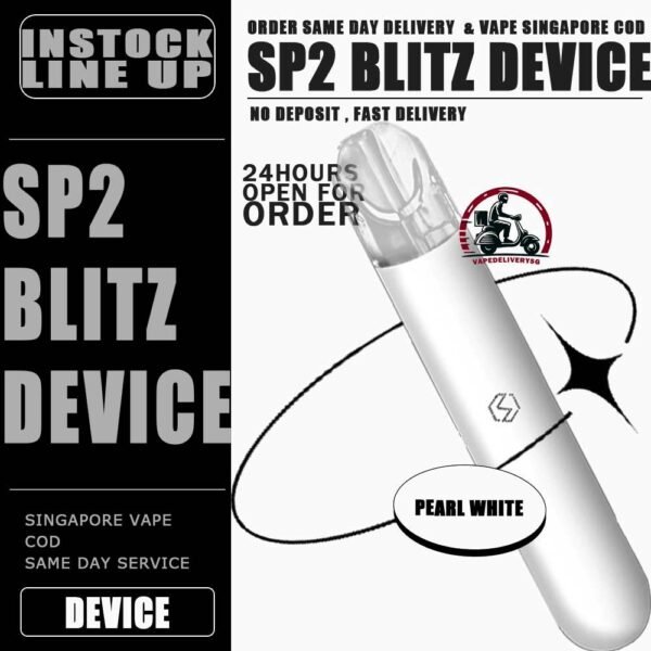 SP2 BLITZ DEVICE - VAPE DELIVERY SG SINGAPORE SP2 DEVICE, as known as SP2S, is all-in-one closed pod system produced by Spring Time. It powered by 350mAh built-in battery and equipped with transparent crystal pod flavour with BLITZ light. With pre-filled 2ml e-liquid, the SP2 Blitz brings an easy vape for portability and ease of use. SP2 has a vibration reminder after taking over 15 puff within 10min. The LED light indicator display red light during charging, and light off after the battery is fully charged. The LED light flashes 10 times to indicate low power. SP2 pod starter kit comes with rechargeable SP2s device usb Type C cable. The magnet on both battery and pod cartridge for easy plug and play. Features: Built-in Battery 350mAh Maximum Wattage: 10-15W Magnetic Pod Connection Full Charge 40min last up to 300-500 puff Specification : Built-in Battery 350mAh Maximum Wattage: 10-15W Magnetic Pod Connection Full Charge 40min last up to 300-500 puff Package Included : 1 x Device 1 x Type-C Cable ⚠️SP2 BLITZ DEVICE COMPATIBLE POD WITH⚠️ SP2 POD LANA POD ZEUZ POD ZENO POD GENESIS POD R-ONE POD KIZZ POD J13 POD ⚠️SP2 DEVICE COLOUR LINE UP⚠️ Pearl White Quasars Green Samurai Blue Romance Red Gold Generation Gun Metal Galaxy Blue Sunset Shadow SG VAPE COD SAME DAY DELIVERY , CASH ON DELIVERY ONLY. TAKE BULK ORDER /MORE ORDER PLS CONTACT ME : VAPEDELIVERYSG VIEW OUR DAILY NEWS INFORMATION VAPE : TELEGRAM CHANNEL