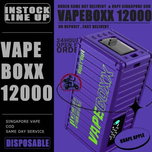 VAPEBOXX 12000 DISPOSABLE - VAPE DELIVERY SG SINGAPORE The VAPEBOXX 12000 Puffs disposable box from VAULT VAPE is an innovative addition to the vaping market, offering an impressive puff capacity of 12,000 hits with a 5% nicotine concentration. Overall, the VAPEBOXX 12000 Puffs disposable box appears to combine a high puff count with several user-friendly features, making it an appealing choice for vapers seeking convenience, performance, and customization options. Specifition : Smart Screen Display Hidden Foldable TIP Explosive Cloud Adjustable Airflow Convenient Landyard Compatible ⚠️VAPEBOXX 12000 DISPOSABLE FLAVOUR LIST⚠️ Hazelnut Coffee Honeydew Melon Gummy Bear Grape Yogurt Double Mango Solero Ice Cream Energy Bull Strawberry Ice Cream Grape Apple Mixed Fruits Sour Bubblegum Original Yakult Grape Sparkling Green Apple Sparkling Lychee Sparkling Blackcurrant Grape Watermelon Bubblegum Kiwi Strawberry Apple American Oat Energy Drink Freezy Grape Grapple Lychee Ice Mango Ice Mineral Water Pineapple Sparkling Cola Strawberry Ice Watermelon Ice SG VAPE COD SAME DAY DELIVERY , CASH ON DELIVERY ONLY. TAKE BULK ORDER /MORE ORDER PLS CONTACT ME : VAPEDELIVERYSG VIEW OUR DAILY NEWS INFORMATION VAPE : TELEGRAM CHANNEL