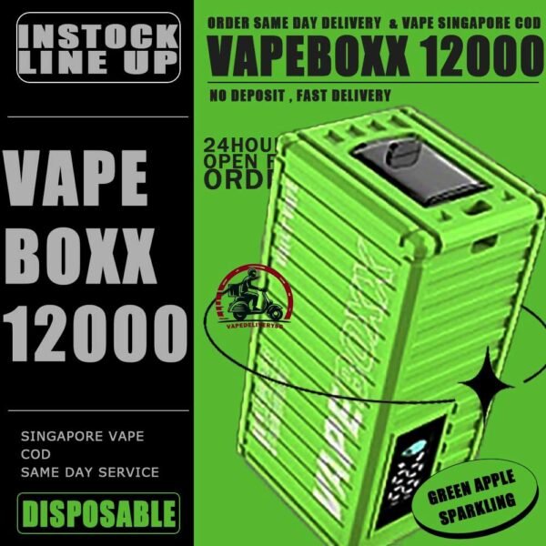 VAPEBOXX 12000 DISPOSABLE - VAPE DELIVERY SG SINGAPORE The VAPEBOXX 12000 Puffs disposable box from VAULT VAPE is an innovative addition to the vaping market, offering an impressive puff capacity of 12,000 hits with a 5% nicotine concentration. Overall, the VAPEBOXX 12000 Puffs disposable box appears to combine a high puff count with several user-friendly features, making it an appealing choice for vapers seeking convenience, performance, and customization options. Specifition : Smart Screen Display Hidden Foldable TIP Explosive Cloud Adjustable Airflow Convenient Landyard Compatible ⚠️VAPEBOXX 12000 DISPOSABLE FLAVOUR LIST⚠️ Hazelnut Coffee Honeydew Melon Gummy Bear Grape Yogurt Double Mango Solero Ice Cream Energy Bull Strawberry Ice Cream Grape Apple Mixed Fruits Sour Bubblegum Original Yakult Grape Sparkling Green Apple Sparkling Lychee Sparkling Blackcurrant Grape Watermelon Bubblegum Kiwi Strawberry Apple American Oat Energy Drink Freezy Grape Grapple Lychee Ice Mango Ice Mineral Water Pineapple Sparkling Cola Strawberry Ice Watermelon Ice SG VAPE COD SAME DAY DELIVERY , CASH ON DELIVERY ONLY. TAKE BULK ORDER /MORE ORDER PLS CONTACT ME : VAPEDELIVERYSG VIEW OUR DAILY NEWS INFORMATION VAPE : TELEGRAM CHANNEL