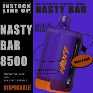 NASTY BAR 8500 / 8.5K DISPOSABLE The NASTY BAR 8500 / 8.5k DISPOSABLE in our Vape Singapore - LANAVAPESG Ready stock on sale , Get it now with us and same day delivery ! Specification : Nicotine 50mg (5%) Approx. 8500 Puff Capacity 17ml Rechargeable Battery 650mAh E-liquid and Battery Display Screen Charging Port: Type-C ⚠️NASTY BAR 8500 DISPOSABLE FLAVOUR⚠️ Aloe Grape Berry & Grape Double Grape Juicy Peach Kiwi Passion Fruit Guava Pineapple Ice Strawberry Ice Triple Mango Watermelon Ice SG VAPE COD SAME DAY DELIVERY , CASH ON DELIVERY ONLY. ORDER BEFORE 5PM , SAME DAY NIGHT SLOT 7PM – 10PM RECEIVED PARCEL. TAKE BULK ORDER /MORE ORDER PLS CONTACT US : LANAVAPESG WHATSAPP VIEW OUR DAILY NEWS INFORMATION VAPE : LANAVAPESG CHANNEL