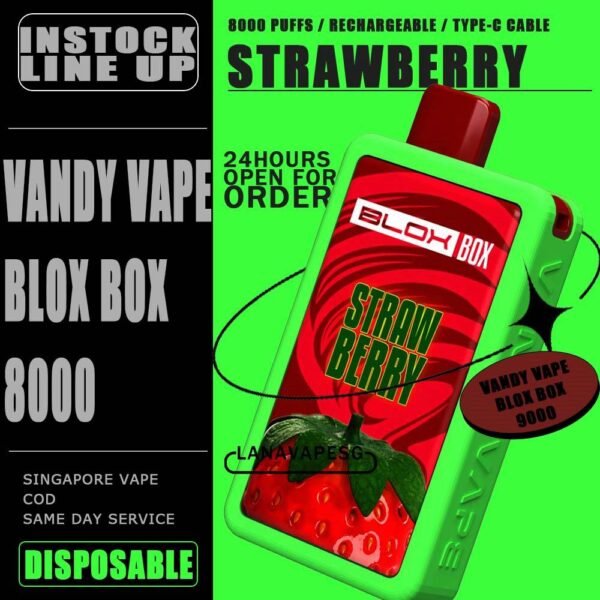 VANDY VAPE BLOX BOX 8000 / 8K DISPOSABLE The VANDY VAPE BLOX BOX 8000 / 8K DISPOSABLE in our Vape Singapore – LanaVapeSg Ready Stock on sale , Get it now with us and same day delivery . Specification : Approx.8000 Puffs Rechargeable Battery Charging Port: Type-C ⚠️VANDY VAPE BLOX BOX 8000 DISPOSABLE FLAVOUR⚠️ Chocolate Waffle Mango Ice Passion Fruit Syrup Bandung Solero Ice Cream Watermelon Ice Taro Ice Cream Movie Popcorn Peanut Butter Strawberry SG VAPE COD SAME DAY DELIVERY , CASH ON DELIVERY ONLY. ORDER BEFORE 5PM , SAME DAY NIGHT SLOT 7PM – 10PM RECEIVED PARCEL. TAKE BULK ORDER /MORE ORDER PLS CONTACT US : LANAVAPESG WHATSAPP VIEW OUR DAILY NEWS INFORMATION VAPE : LANAVAPESG CHANNEL