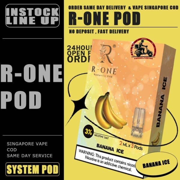 R-ONE POD - VAPE DELIVERY SG SINGAPORE R-One or Romantic One Pod , it all started from our founder’s spouse was a cigarette smoker. In order to help his spouse quit smoking, he created this brand, and name it after R-One or Romantic One Flavour, because everthing started just to help his ONLY ONE. Discover out signature Cool Mint Flavour, alongside popular options like Infinity Pod Watermelon Ice, Grape Ice , Bluberry , Energy Drink, Mango Ice, and Taro Ice Cream. For those craving extra sweetness, you can also enjoy Cola Ice or 100% Drink flavors. Specification : Capacity : 2ML Nicotine : 3% Package Included : 1 Pack of 3 Pods ⚠️R-ONE COMPATIBLE WITH DEVICE⚠️ RELX DEVICE SP2 | SP2 M SERIES | LEGEND DEVICE DARK RIDER 3 | DD CUBE ZEUZ DEVICE INSTAR DEVICE WUUZ DEVICE R-ONE DEVICE DD TOUCH DEVICE ⚠️R-ONE POD FLAVOUR LINE UP⚠️ 100% Drink Banana Ice Black Current Blueberry Ice Cola Ice Cool Mint Cuba Tobacco Energy Drink Grapes Ice Green Bean Ice Long Jing Tea Lychee Ice Mango Ice Melon Ice Mocha Coffee Old Popsicle Passion Fruit Ice Peach Ice Pineapple Ice Sour Apple – Apple Juices Ice Strawberry Ice Taro Ice Cream Watermelon Ice Yakult White Grape SG VAPE COD SAME DAY DELIVERY , CASH ON DELIVERY ONLY. TAKE BULK ORDER /MORE ORDER PLS CONTACT ME : VAPEDELIVERYSG VIEW OUR DAILY NEWS INFORMATION VAPE : TELEGRAM CHANNEL