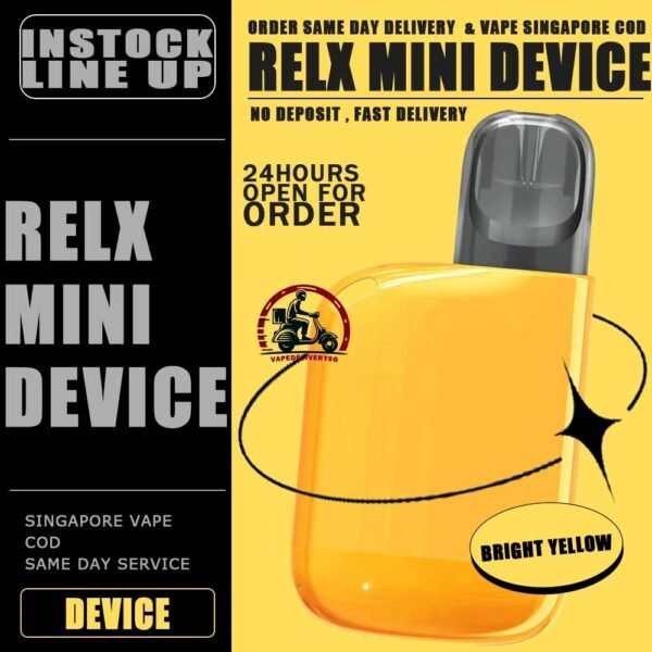 RELX MINI DEVICE - VAPE DELIVERY SG SINGAPORE Explore the enhanced vaping experience offered by RELX Mini Device. RELX Mini Device is a unique vaping device that offers the convenience of disposable vapes with the sustainability of a box mod. With features like a rechargeable battery, Vcot™ tech for enhanced flavor, and customization options for e-liquid pods, it stands out in the market. It is also environmentally friendly, promoting a greener future with its rechargeable design. The RELX Mini Device is compatible with RELX Pod Pro 2, RELX Pod Pro, and RELX Pod Real. However, it is recommended to use it with the RELX Pod Real for optimal functionality. Experience better taste with Vcot™ tech and choose from a variety of flavors for a personalized vaping experience. Specification: Battery Capacity: 440mAh Size: 52mm x 40mm x 16mm Weight: 15g Resistance Range: 1.0ohm - 1.2ohm Compatible Pod Brands: Relx Infinity Pod Relx Pod Real ⚠️RELX MINI COLOR LINE UP⚠️ Bright Yellow Deep Blue SG VAPE COD SAME DAY DELIVERY , CASH ON DELIVERY ONLY. TAKE BULK ORDER /MORE ORDER PLS CONTACT ME : VAPEDELIVERYSG VIEW OUR DAILY NEWS INFORMATION VAPE : TELEGRAM CHANNEL