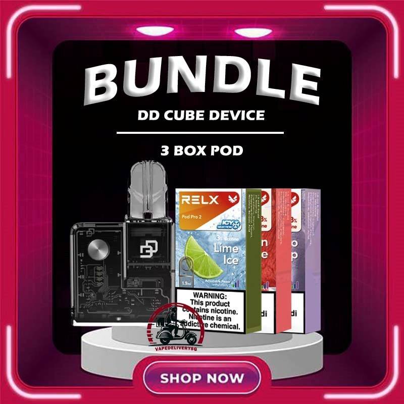 DD CUBE DEVICE BUNDLE 135 - VAPE DELIVERY SG SINGAPORE Sale of bundle package DD CUBE DEVICE BUNDLE 135 , choose 1 Device & 3 x Boxes Relx Infinity Pod flavour get lowest price at VAPE DELIVERY SG SINGAPORE SHOP! The DD CUBE VAPE DEVICE Crystal transparent shell, users can clearly see the exquisite SMT process and DES precision engraving circuit inside the fuselage through the fully transparent shell, as well as the internal components such as chips, motherboards, batteries, screws, etc., which is full of technology. Function Introduction : Combining all 1st and 4th generation pods, more different pod connectors will be launched next Cube's own vape cartridge, supports 0.5 and 0.7 cotton wicks and automatically switches to 20 watts Combine IQOS pods, Heets, and all HNB pods Switch between large and small horsepower, small horsepower 7.5 watts / high horsepower 10 watts Strobe lights can be switched on and off, 8 LED lights with built-in chips Use hints for beautiful running LED lights The power supply can be switched on and off, and the Cube can enter a complete shutdown state The body is light and small at 48 grams, 15mm x 50mm x 50mm Support USB C fast charging Large capacity battery 500mAh Package Include : 1 x DD CUBE DEVICE 3 x BOX Relx Infinity Pod (TOTAL: 15 PODS) Free Delivery Charge ⚠️DD CUBE DEVICE COLOR LINE UP⚠️ Crystal Clear-White Fushchia Blush-Pink Yellow Obsidian Black-Black Turquoise Sky-Blue Green SG VAPE COD SAME DAY DELIVERY , CASH ON DELIVERY ONLY. TAKE BULK ORDER /MORE ORDER PLS CONTACT ME : VAPEDELIVERYSG VIEW OUR DAILY NEWS INFORMATION VAPE : TELEGRAM CHANNEL