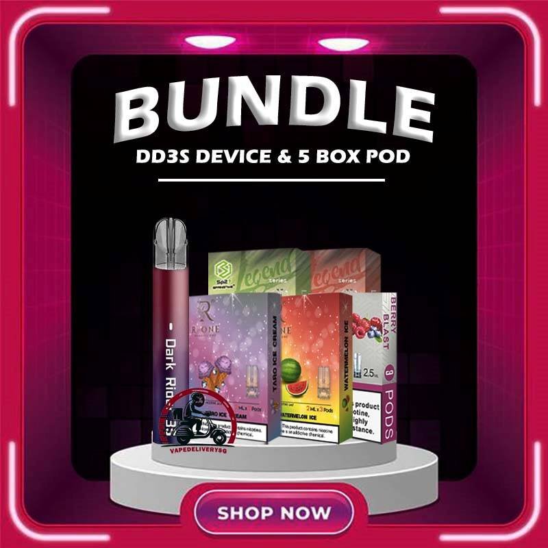 DD3S DEVICE BUNDLE 120 - VAPE DELIVERY SG SINGAPORE Sale of bundle package DD3S DEVICE BUNDLE 120 , choose 1 Device & 5 x Boxes Pod flavour get lowest price at VAPE DELIVERY SG SINGAPORE SHOP! The DD3s Vape is a Adjustable Watagge VAPE , More funtionc for you enjoy it. DD3s Vape Package include 1 Device and 1 Type-c Cable. DARK RIDER 3 is the epitome of innovation, delivering the highest quality vaping experience. Available in four stunning colors, this vape device boasts a unique feature: flashing lights that illuminate with every inhale. However, DD3s have smart reminder when you have continuosly for 12 puff it will have a vibraton reminder. In conclusion, DD3s is a very excellent device with latest airflow adjustable technology, beautiful deisgn and good quality. Device Specification : Built-in Battery 450mAh Low Power 6.2w (350-420 puff) (Blue LED) High Power 10.2w (230-280 puff) (GREEN LED) Size: 101.1 x 20.6 x 12.1mm Resistance Range: 1.0Ω-1.2Ω Vibration Reminder Rechargeable Via Type C Cable Device Button Fuctions : Button Press & Hold For 3 Seconds To Switch Power Blue Light – Normal Power Green Light – Strong Power Red Light – Low Battery Press 3 Times Continousl:To Switch On/Off Light Blinking ⚠️DD3S DEVICE COLOR LINE UP⚠️ Ocean Myth Pearl White Unicorn Volcano Camo Black SG VAPE COD SAME DAY DELIVERY , CASH ON DELIVERY ONLY. TAKE BULK ORDER /MORE ORDER PLS CONTACT ME : VAPEDELIVERYSG VIEW OUR DAILY NEWS INFORMATION VAPE : TELEGRAM CHANNEL