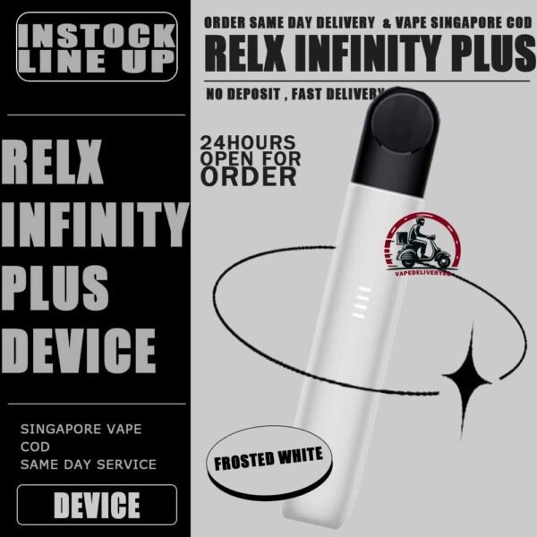 RELX INFINITY PLUS DEVICE - VAPE DELIVERY SG SINGAPORE The Relx Infinity Plus / Phantom Device Has a 380mAh battery provides a longer battery life,letting you vape through the day without worries od the power running out. The unique 4-scale battery indicator design on the Phantom's body can display the remaining battery and charging progress at any time, so as to relieve the user's anxiety about the unknown battery. At the same time, technological breakthroughs have been achieved in terms of charging speed, battery capacity, oil leakage prevention technology, and material technology. In terms of power consumption, RELX Phantom uses type-C standard interface input. Compared with RELX’s first-generation products, the new product’s battery capacity has increased by 9% and the charging efficiency has increased by 31%. In addition, the Phantom has been improved and upgraded in ten performance aspects such as oil leakage prevention, suction experience, product safety, service life, and product feel, and the product strength has been comprehensively improved. In terms of oil leakage prevention, the Phantom pod system uses an 11-layer labyrinth structure, and its oil leakage prevention capability is 40% higher than that of the RELX first generation. The innovatively increased design of the independent pressure relief hole at the bottom of the pod system can balance the pressure difference between the inside and outside of the pod system, which greatly eliminates the risk of self-starting, and takes into account product sensitivity and safety. Package Included : 1 x RELX INFINITY PLUS Device 1 x USB Type-C charging cable ⚠️RELX INFINITY PLUS DEVICE COMPATIBLE WITH⚠️ ISHO INFINITY POD LANA INFINITY POD RELX INFINITY POD ZEUZ INFINITY POD ⚠️RELX INFINITY PLUS DEVICE COLOR LINE UP⚠️ Graphite Black Iris Blue Flame Orange Morning Frost Green Moon Silver Frosted White Sparkling Lake SG VAPE COD SAME DAY DELIVERY , CASH ON DELIVERY ONLY. TAKE BULK ORDER /MORE ORDER PLS CONTACT ME : VAPEDELIVERYSG VIEW OUR DAILY NEWS INFORMATION VAPE : TELEGRAM CHANNEL