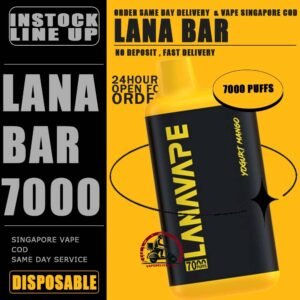 LANA BAR 7000 DISPOSABLE - VAPE DELIVERY SG SINGAPORE The Lana Bar 7000 Puffs is a Yogurt series , compact and stylish disposable vape kit that offers a convenient and satisfying vaping experience, it is perfect for those who prefer a simple yet stylish look. One of the standout features of the Lanabar 7000 is its flavor options. The device offers a range of flavors to choose from, each with its own unique taste profile. The flavors are well-balanced and do not contain any harsh or irritant ingredients, making for a smooth and enjoyable vaping experience. Whether you prefer sweet, fruity, or menthol flavors, This vape has something for everyone. Specification : Nicotine Strength :3% 30mg Battery Capacity : 850mAh Charing Port : Rechargeable Type-C E-liquied Capacity :10ml ⚠️LANA BAR 7000 FLAVOUR LINE UP⚠️ Aloe Blueberry Grape Mango Orange Passion Fruit Peach Mango Peach Ribena Strawberry Watermelon SG VAPE COD SAME DAY DELIVERY , CASH ON DELIVERY ONLY. TAKE BULK ORDER /MORE ORDER PLS CONTACT ME : VAPEDELIVERYSG VIEW OUR DAILY NEWS INFORMATION VAPE : TELEGRAM CHANNEL