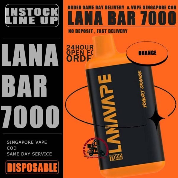 LANA BAR 7000 DISPOSABLE - VAPE DELIVERY SG SINGAPORE The Lana Bar 7000 Puffs is a Yogurt series , compact and stylish disposable vape kit that offers a convenient and satisfying vaping experience, it is perfect for those who prefer a simple yet stylish look. One of the standout features of the Lanabar 7000 is its flavor options. The device offers a range of flavors to choose from, each with its own unique taste profile. The flavors are well-balanced and do not contain any harsh or irritant ingredients, making for a smooth and enjoyable vaping experience. Whether you prefer sweet, fruity, or menthol flavors, This vape has something for everyone. Specification : Nicotine Strength :3% 30mg Battery Capacity : 850mAh Charing Port : Rechargeable Type-C E-liquied Capacity :10ml ⚠️LANA BAR 7000 FLAVOUR LINE UP⚠️ Aloe Blueberry Grape Mango Orange Passion Fruit Peach Mango Peach Ribena Strawberry Watermelon SG VAPE COD SAME DAY DELIVERY , CASH ON DELIVERY ONLY. TAKE BULK ORDER /MORE ORDER PLS CONTACT ME : VAPEDELIVERYSG VIEW OUR DAILY NEWS INFORMATION VAPE : TELEGRAM CHANNEL