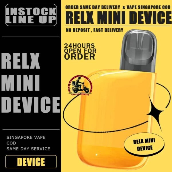 RELX MINI DEVICE - VAPE DELIVERY SG SINGAPORE Explore the enhanced vaping experience offered by RELX Mini Device. RELX Mini Device is a unique vaping device that offers the convenience of disposable vapes with the sustainability of a box mod. With features like a rechargeable battery, Vcot™ tech for enhanced flavor, and customization options for e-liquid pods, it stands out in the market. It is also environmentally friendly, promoting a greener future with its rechargeable design. The RELX Mini Device is compatible with RELX Pod Pro 2, RELX Pod Pro, and RELX Pod Real. However, it is recommended to use it with the RELX Pod Real for optimal functionality. Experience better taste with Vcot™ tech and choose from a variety of flavors for a personalized vaping experience. Specification: Battery Capacity: 440mAh Size: 52mm x 40mm x 16mm Weight: 15g Resistance Range: 1.0ohm - 1.2ohm Compatible Pod Brands: Relx Infinity Pod Relx Pod Real ⚠️RELX MINI COLOR LINE UP⚠️ Bright Yellow Deep Blue SG VAPE COD SAME DAY DELIVERY , CASH ON DELIVERY ONLY. TAKE BULK ORDER /MORE ORDER PLS CONTACT ME : VAPEDELIVERYSG VIEW OUR DAILY NEWS INFORMATION VAPE : TELEGRAM CHANNEL