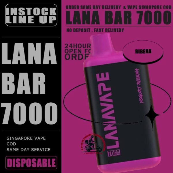 LANA BAR 7000 DISPOSABLE - VAPE DELIVERY SG SINGAPORE The Lana Bar 7000 Puffs is a Yogurt series , compact and stylish disposable vape kit that offers a convenient and satisfying vaping experience, it is perfect for those who prefer a simple yet stylish look. One of the standout features of the Lanabar 7000 is its flavor options. The device offers a range of flavors to choose from, each with its own unique taste profile. The flavors are well-balanced and do not contain any harsh or irritant ingredients, making for a smooth and enjoyable vaping experience. Whether you prefer sweet, fruity, or menthol flavors, This vape has something for everyone. Specification : Nicotine Strength :3% 30mg Battery Capacity : 850mAh Charing Port : Rechargeable Type-C E-liquied Capacity :10ml ⚠️LANA BAR 7000 FLAVOUR LINE UP⚠️ Aloe Blueberry Grape Mango Orange Passion Fruit Peach Mango Peach Ribena Strawberry Watermelon SG VAPE COD SAME DAY DELIVERY , CASH ON DELIVERY ONLY. TAKE BULK ORDER /MORE ORDER PLS CONTACT ME : VAPEDELIVERYSG VIEW OUR DAILY NEWS INFORMATION VAPE : TELEGRAM CHANNEL