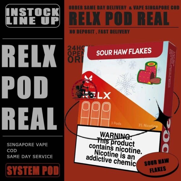 RELX POD REAL - VAPE DELIVERY SG SINGAPORE The RELX Pod Real comes in a package of 3 pods, offering a more cost-effective option at less than RM10.7 per pod. Ready Stock at our singapore vape delivery sg , order with us get it same day received ! Powered by VCOT technology, the RELX Pod Real delivers superior cooling and richness with a 25% increase. Each pod offers up to 1000 puffs, cumulatively offering up to 3,000 puffs in the 3-pod pack, to ensure a lasting good taste experience. Featuring a visible tank to prevent burnt taste, it also provides exclusive flavors like Chrysanthemum Tea and Sour Plum Cola. Specification: Capacity: 2ML per pods Package: 3 pods Nicotine Strength: 3% Approximately Puffs: 100 per pods Compatible Device with : Relx Infinity 2 Device Relx Mini Device ⚠️RELX POD REAL FLAVOUR LINE UP⚠️ Chrysanthemum Tea Grape TieGuanYin Icy Mineral Water Longjing Tea Matcha Frappe Orange Americano Pineapple Pink Guava Root Beer Sakura Grape Salty Caramel Coffee Sea Salt Lemon Sea Salt Mango Sour Haw Flakes Sour Plum Cola Strawberry Burst Tie Guan Yin SG VAPE COD SAME DAY DELIVERY , CASH ON DELIVERY ONLY. TAKE BULK ORDER /MORE ORDER PLS CONTACT ME : VAPEDELIVERYSG VIEW OUR DAILY NEWS INFORMATION VAPE : TELEGRAM CHANNEL