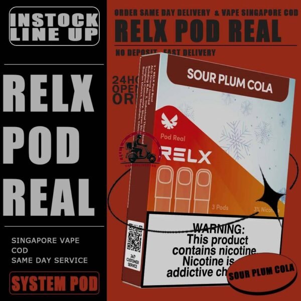 RELX POD REAL - VAPE DELIVERY SG SINGAPORE The RELX Pod Real comes in a package of 3 pods, offering a more cost-effective option at less than RM10.7 per pod. Ready Stock at our singapore vape delivery sg , order with us get it same day received ! Powered by VCOT technology, the RELX Pod Real delivers superior cooling and richness with a 25% increase. Each pod offers up to 1000 puffs, cumulatively offering up to 3,000 puffs in the 3-pod pack, to ensure a lasting good taste experience. Featuring a visible tank to prevent burnt taste, it also provides exclusive flavors like Chrysanthemum Tea and Sour Plum Cola. Specification: Capacity: 2ML per pods Package: 3 pods Nicotine Strength: 3% Approximately Puffs: 100 per pods Compatible Device with : Relx Infinity 2 Device Relx Mini Device ⚠️RELX POD REAL FLAVOUR LINE UP⚠️ Chrysanthemum Tea Grape TieGuanYin Icy Mineral Water Longjing Tea Matcha Frappe Orange Americano Pineapple Pink Guava Root Beer Sakura Grape Salty Caramel Coffee Sea Salt Lemon Sea Salt Mango Sour Haw Flakes Sour Plum Cola Strawberry Burst Tie Guan Yin SG VAPE COD SAME DAY DELIVERY , CASH ON DELIVERY ONLY. TAKE BULK ORDER /MORE ORDER PLS CONTACT ME : VAPEDELIVERYSG VIEW OUR DAILY NEWS INFORMATION VAPE : TELEGRAM CHANNEL