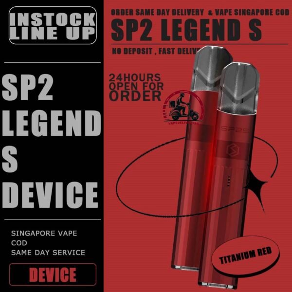 SP2 LEGEND S DEVICE - VAPE DELIVERY SG SINGAPORE Introducing the latest SP2 device, featuring a sophisticated titanium-colored design enhanced by a spectrum of vibrant hues. The SP2 LEGEND DEVICE Ready stock at our vape delivery sg , singapore shop online! The Device features for seamless usage: Buttonless power mode switch between 8W and 9W for personal preference of strength. Battery level indicator ensures you're never caught off guard. Enjoy lightning-fast charging capabilities for uninterrupted usage. Illuminate your experience with lighted pods for added flair and visibility. Stay informed with vibration alerts, keeping you notified on over consumption. Specification : Battery Capacity: 380 mAh Fast Charging Time: 15-30 mins Full Power Puffs of Pod: 300-350 puffs Heating Wire Resistance: 1-1.2 ohm Packaging Includes : SP2 LEGEND S DEVICE TYPE-C Charging Cable Compatible Pod With : SP2 POD ⚠️SP2 LEGEND S COLOR LINE UP⚠️ Titanium Black Titanium Blue Titanium Natural Titanium Pink Titanium Red Titanium Silver Titanium White SG VAPE COD SAME DAY DELIVERY , CASH ON DELIVERY ONLY. TAKE BULK ORDER /MORE ORDER PLS CONTACT ME : VAPEDELIVERYSG VIEW OUR DAILY NEWS INFORMATION VAPE : TELEGRAM CHANNEL