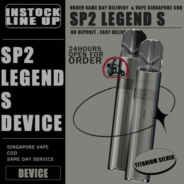 SP2 LEGEND S DEVICE - VAPE DELIVERY SG SINGAPORE Introducing the latest SP2 device, featuring a sophisticated titanium-colored design enhanced by a spectrum of vibrant hues. The SP2 LEGEND DEVICE Ready stock at our vape delivery sg , singapore shop online! The Device features for seamless usage: Buttonless power mode switch between 8W and 9W for personal preference of strength. Battery level indicator ensures you're never caught off guard. Enjoy lightning-fast charging capabilities for uninterrupted usage. Illuminate your experience with lighted pods for added flair and visibility. Stay informed with vibration alerts, keeping you notified on over consumption. Specification : Battery Capacity: 380 mAh Fast Charging Time: 15-30 mins Full Power Puffs of Pod: 300-350 puffs Heating Wire Resistance: 1-1.2 ohm Packaging Includes : SP2 LEGEND S DEVICE TYPE-C Charging Cable Compatible Pod With : SP2 POD ⚠️SP2 LEGEND S COLOR LINE UP⚠️ Titanium Black Titanium Blue Titanium Natural Titanium Pink Titanium Red Titanium Silver Titanium White SG VAPE COD SAME DAY DELIVERY , CASH ON DELIVERY ONLY. TAKE BULK ORDER /MORE ORDER PLS CONTACT ME : VAPEDELIVERYSG VIEW OUR DAILY NEWS INFORMATION VAPE : TELEGRAM CHANNEL