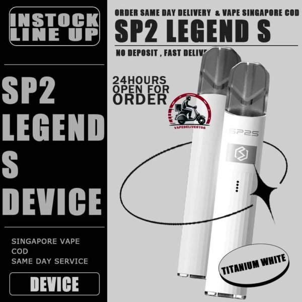 SP2 LEGEND S DEVICE - VAPE DELIVERY SG SINGAPORE Introducing the latest SP2 device, featuring a sophisticated titanium-colored design enhanced by a spectrum of vibrant hues. The SP2 LEGEND DEVICE Ready stock at our vape delivery sg , singapore shop online! The Device features for seamless usage: Buttonless power mode switch between 8W and 9W for personal preference of strength. Battery level indicator ensures you're never caught off guard. Enjoy lightning-fast charging capabilities for uninterrupted usage. Illuminate your experience with lighted pods for added flair and visibility. Stay informed with vibration alerts, keeping you notified on over consumption. Specification : Battery Capacity: 380 mAh Fast Charging Time: 15-30 mins Full Power Puffs of Pod: 300-350 puffs Heating Wire Resistance: 1-1.2 ohm Packaging Includes : SP2 LEGEND S DEVICE TYPE-C Charging Cable Compatible Pod With : SP2 POD ⚠️SP2 LEGEND S COLOR LINE UP⚠️ Titanium Black Titanium Blue Titanium Natural Titanium Pink Titanium Red Titanium Silver Titanium White SG VAPE COD SAME DAY DELIVERY , CASH ON DELIVERY ONLY. TAKE BULK ORDER /MORE ORDER PLS CONTACT ME : VAPEDELIVERYSG VIEW OUR DAILY NEWS INFORMATION VAPE : TELEGRAM CHANNEL